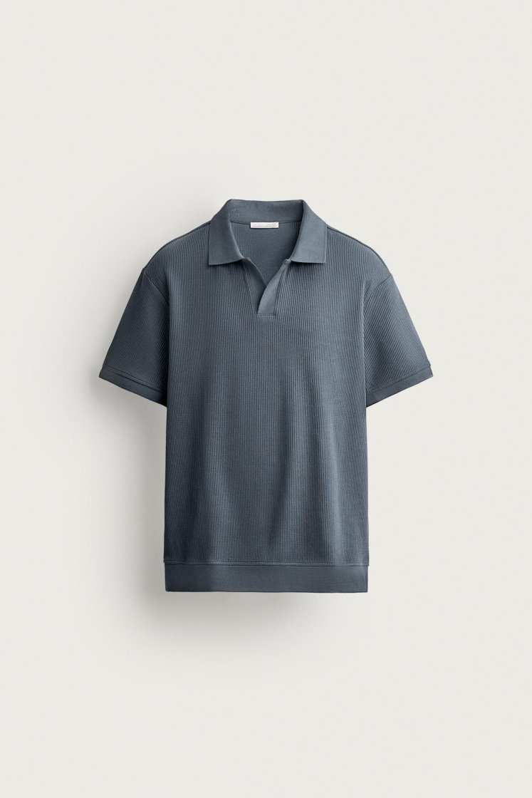 Zara POLO À STRUCTURE VERTICALE — Gris bleu