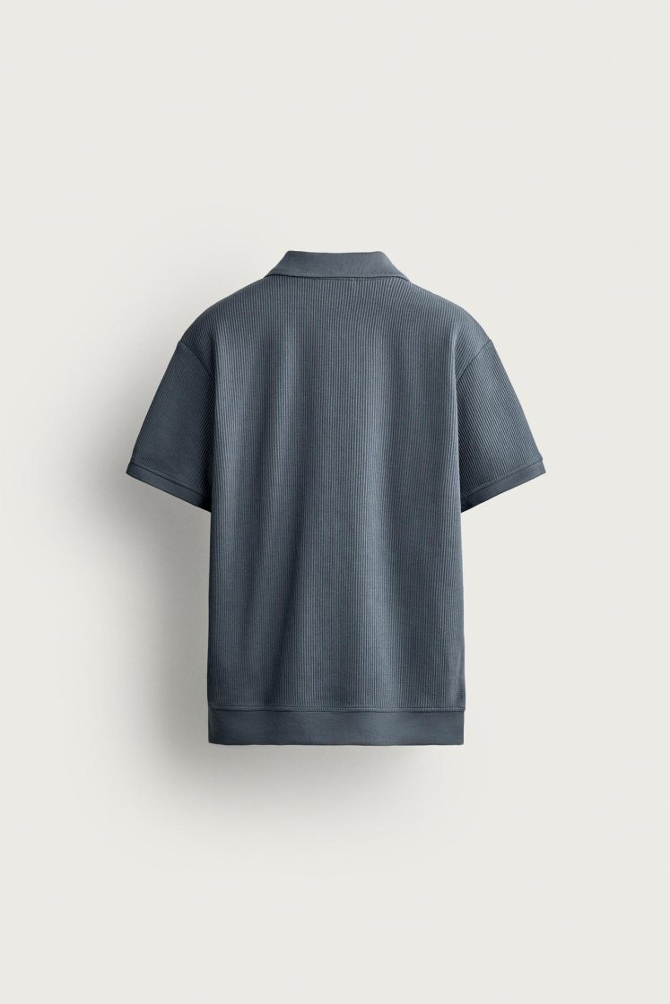 Zara POLO À STRUCTURE VERTICALE — Gris bleu
