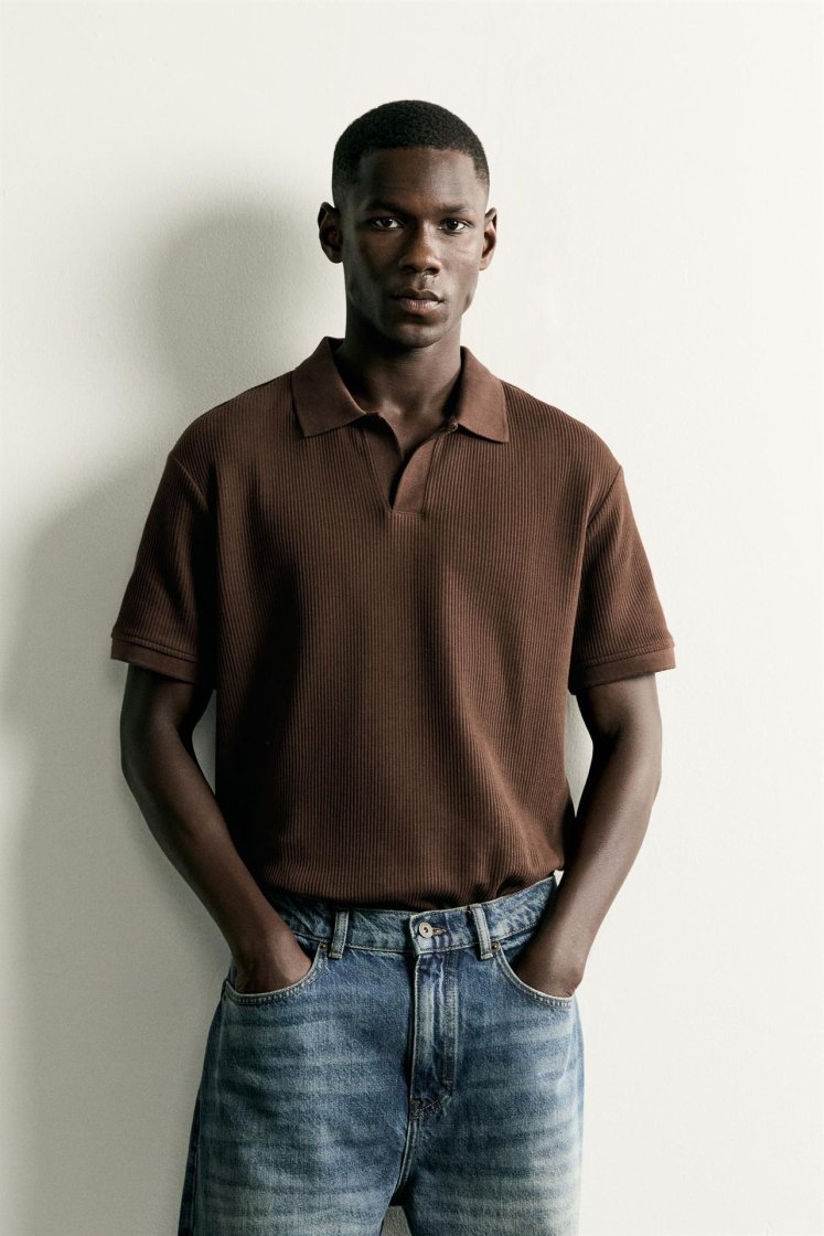 Zara POLO À STRUCTURE VERTICALE — Marron
