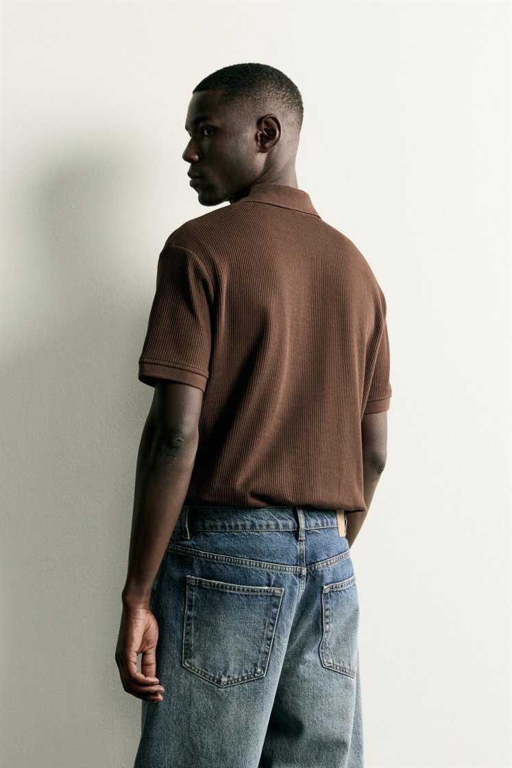 Zara POLO À STRUCTURE VERTICALE — Marron