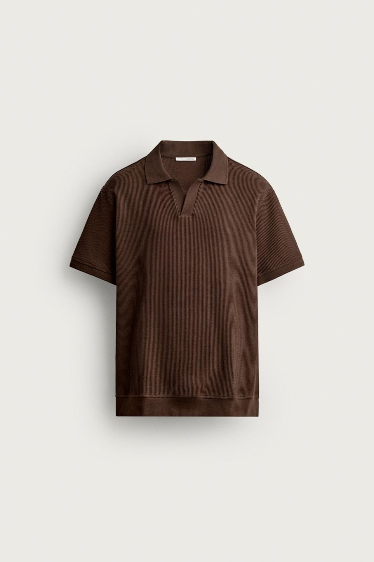 Zara POLO À STRUCTURE VERTICALE — Marron