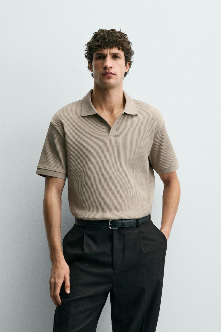 Zara POLO À STRUCTURE VERTICALE — Marron clair