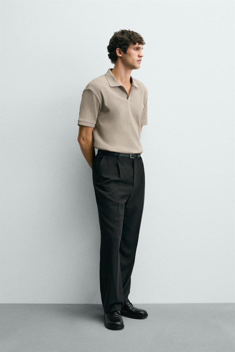 Zara POLO À STRUCTURE VERTICALE — Marron clair