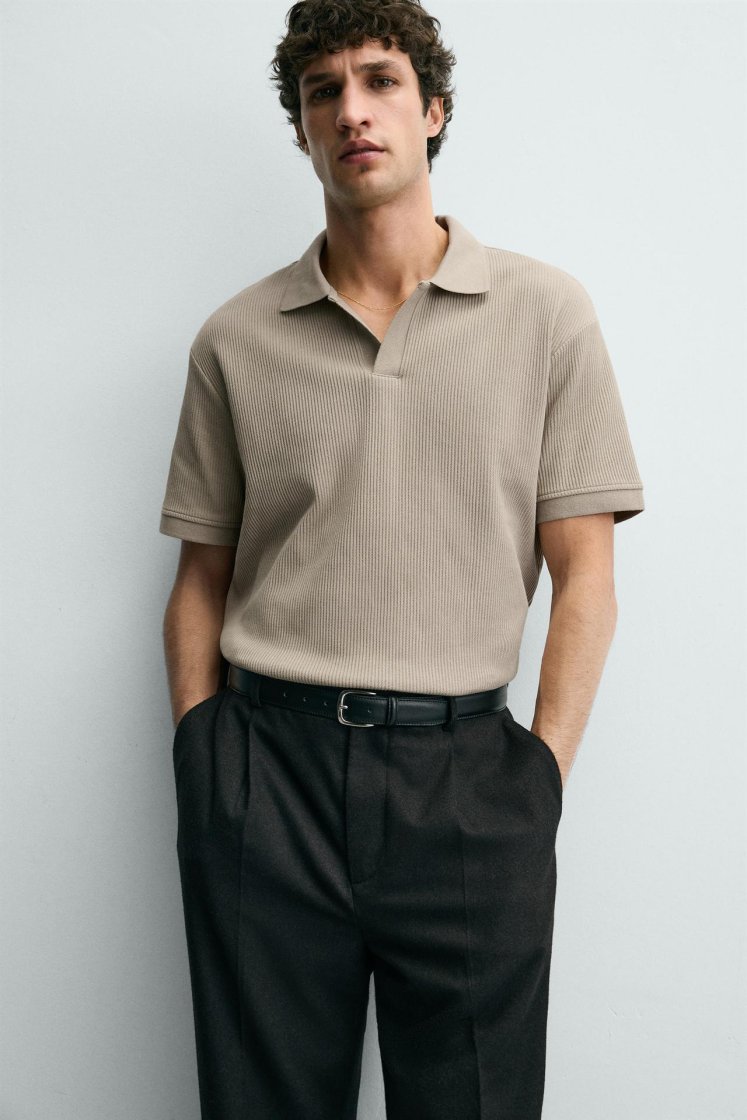 Zara POLO À STRUCTURE VERTICALE — Marron clair