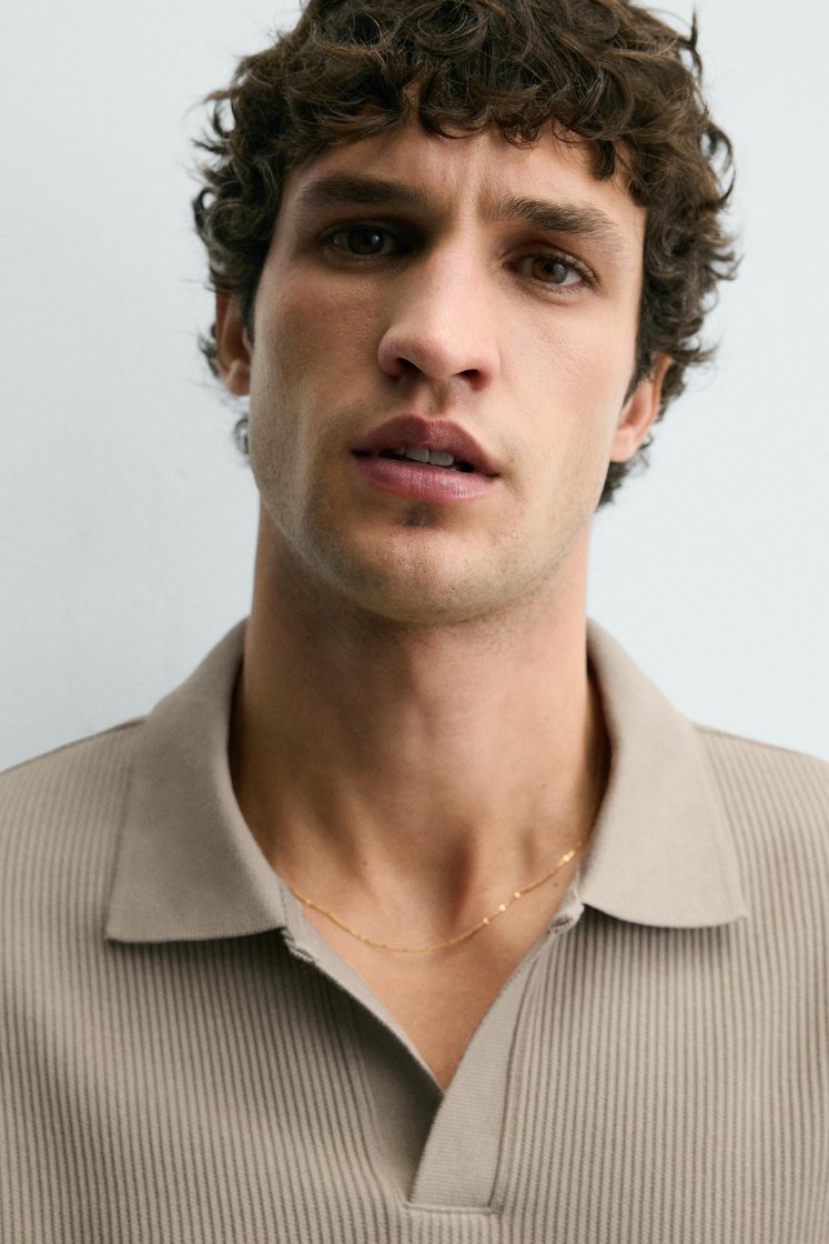 Zara POLO À STRUCTURE VERTICALE — Marron clair