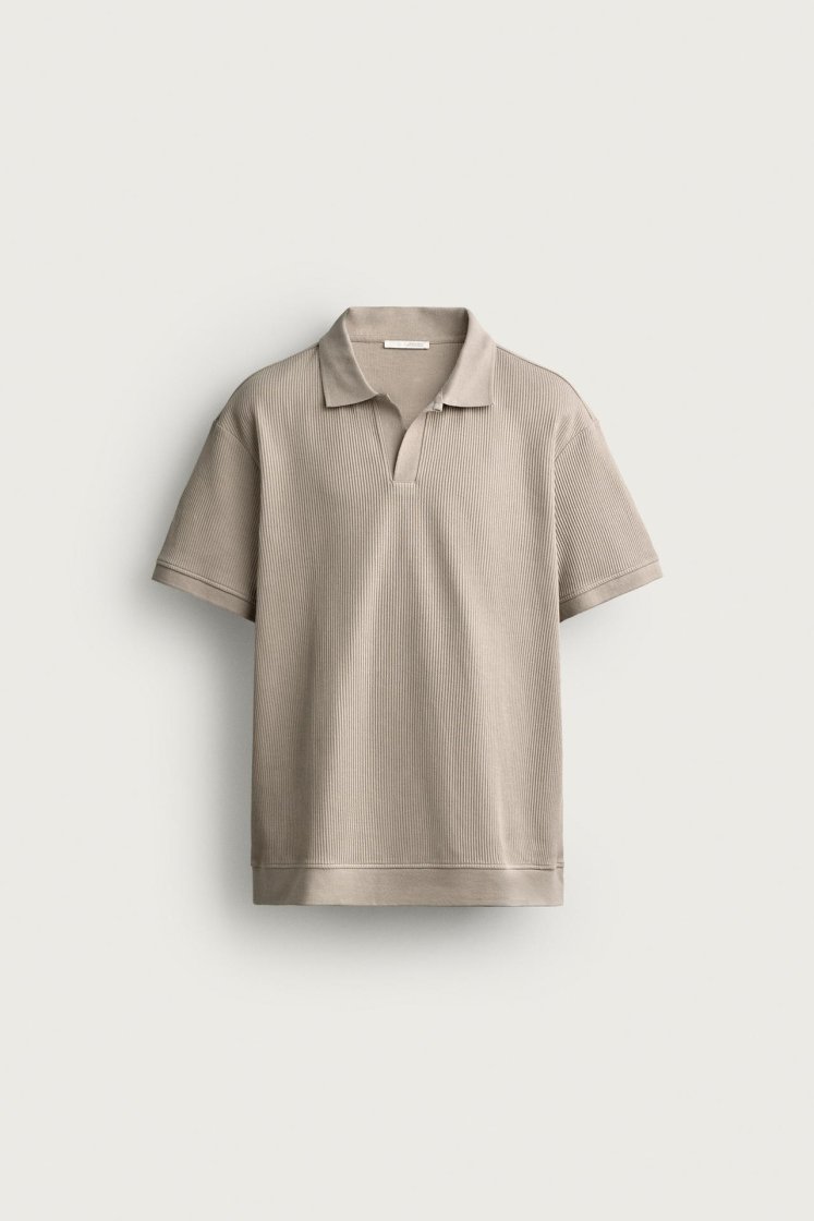 Zara POLO À STRUCTURE VERTICALE — Marron clair