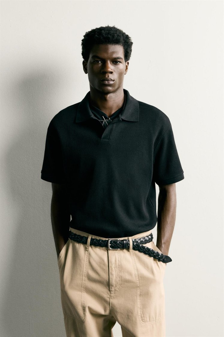 Zara POLO À STRUCTURE VERTICALE — Noir