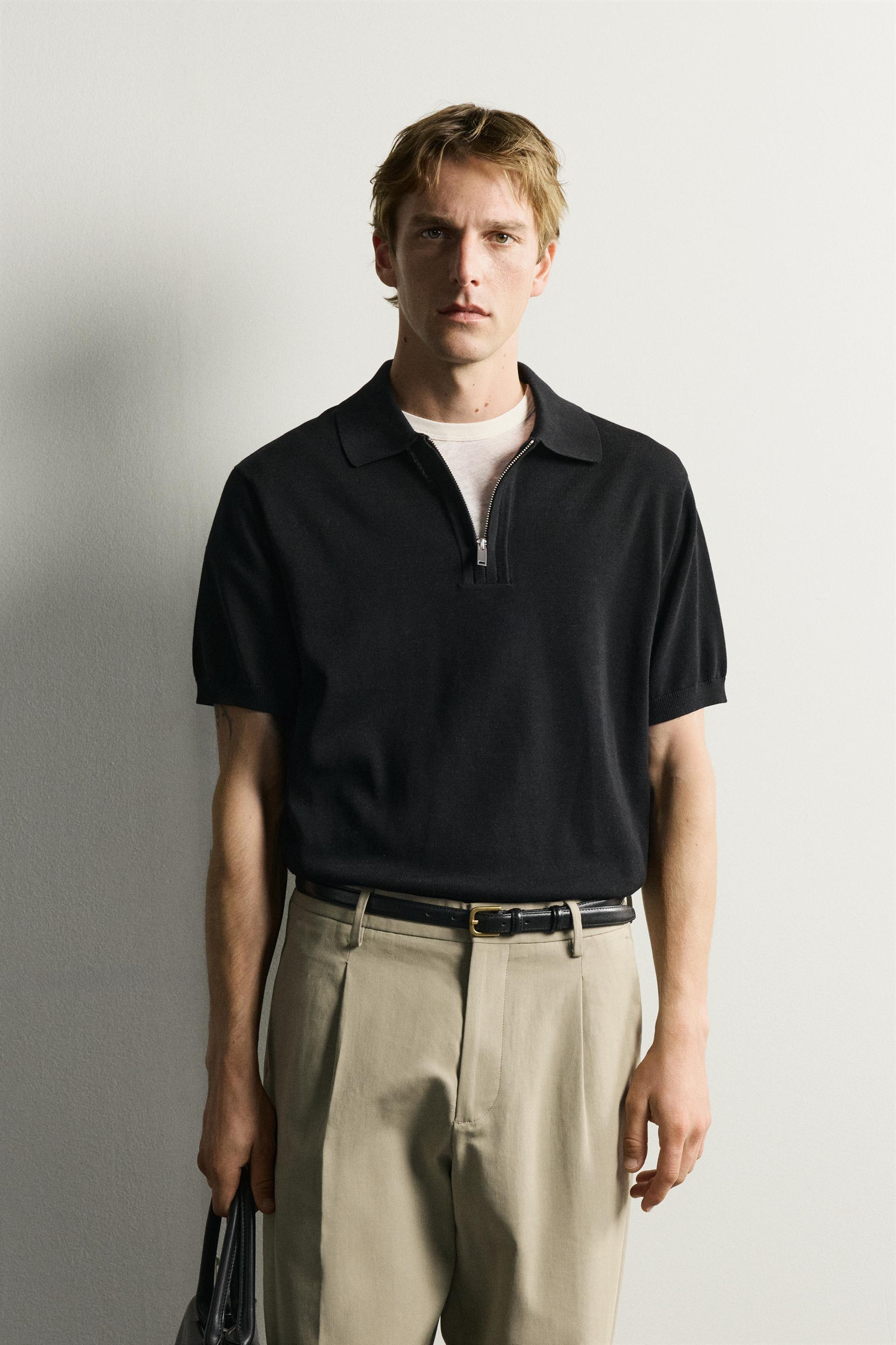 Zara Zip-Collar Knit Polo — Black