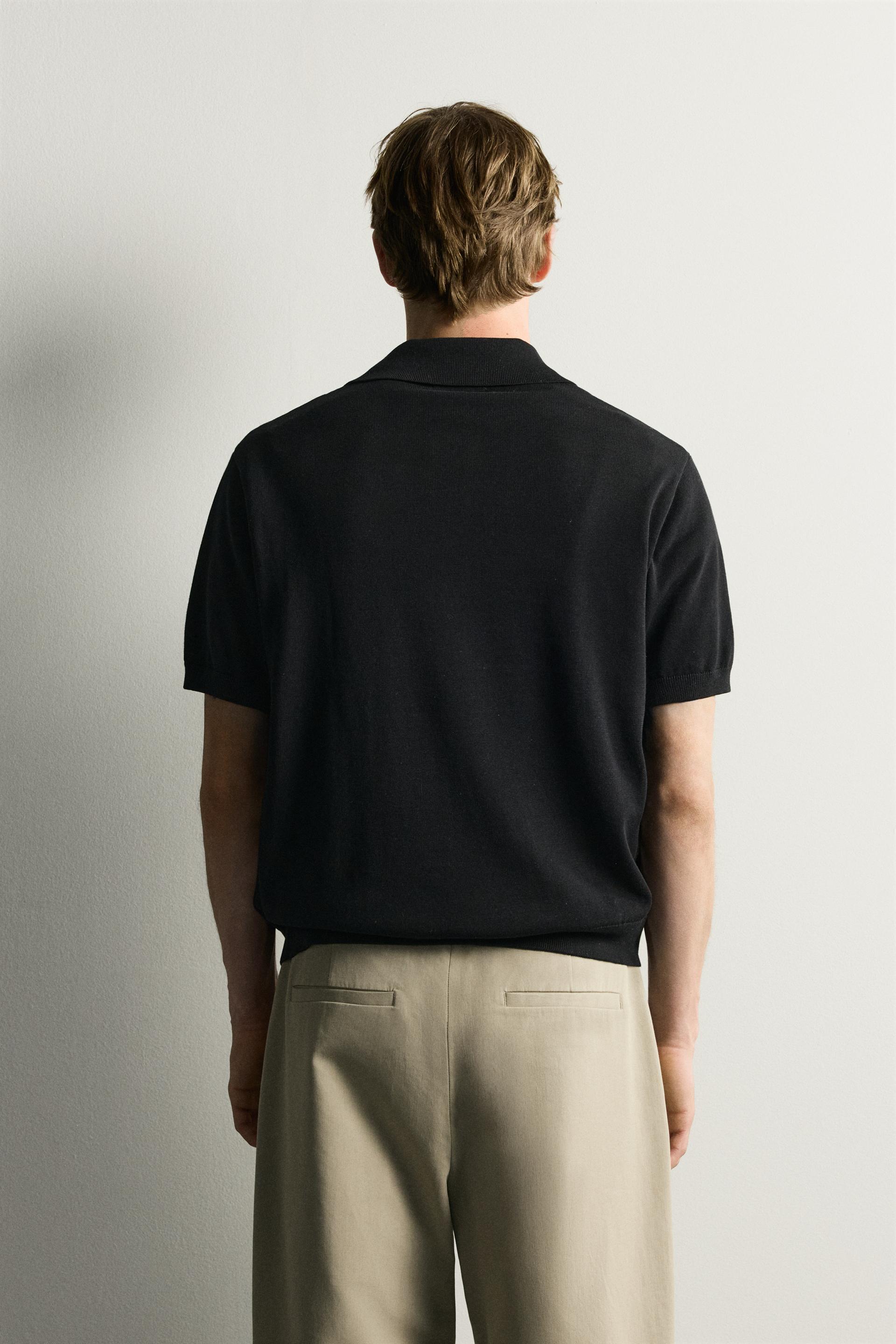 Zara Zip-Collar Knit Polo — Black