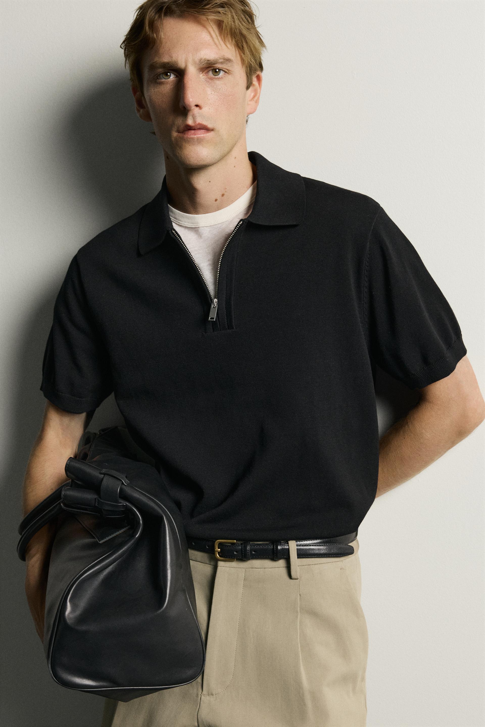 Zara Zip-Collar Knit Polo — Black
