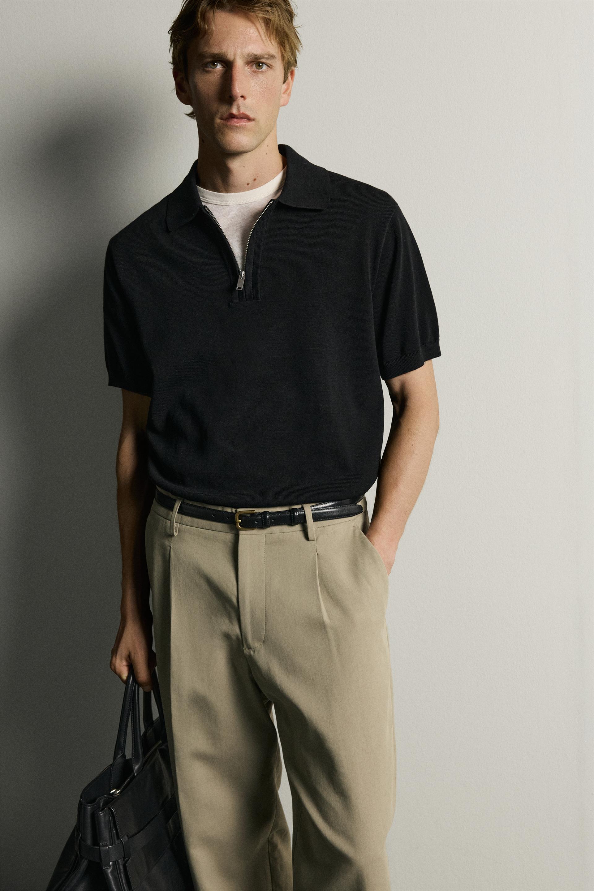 Zara Zip-Collar Knit Polo — Black