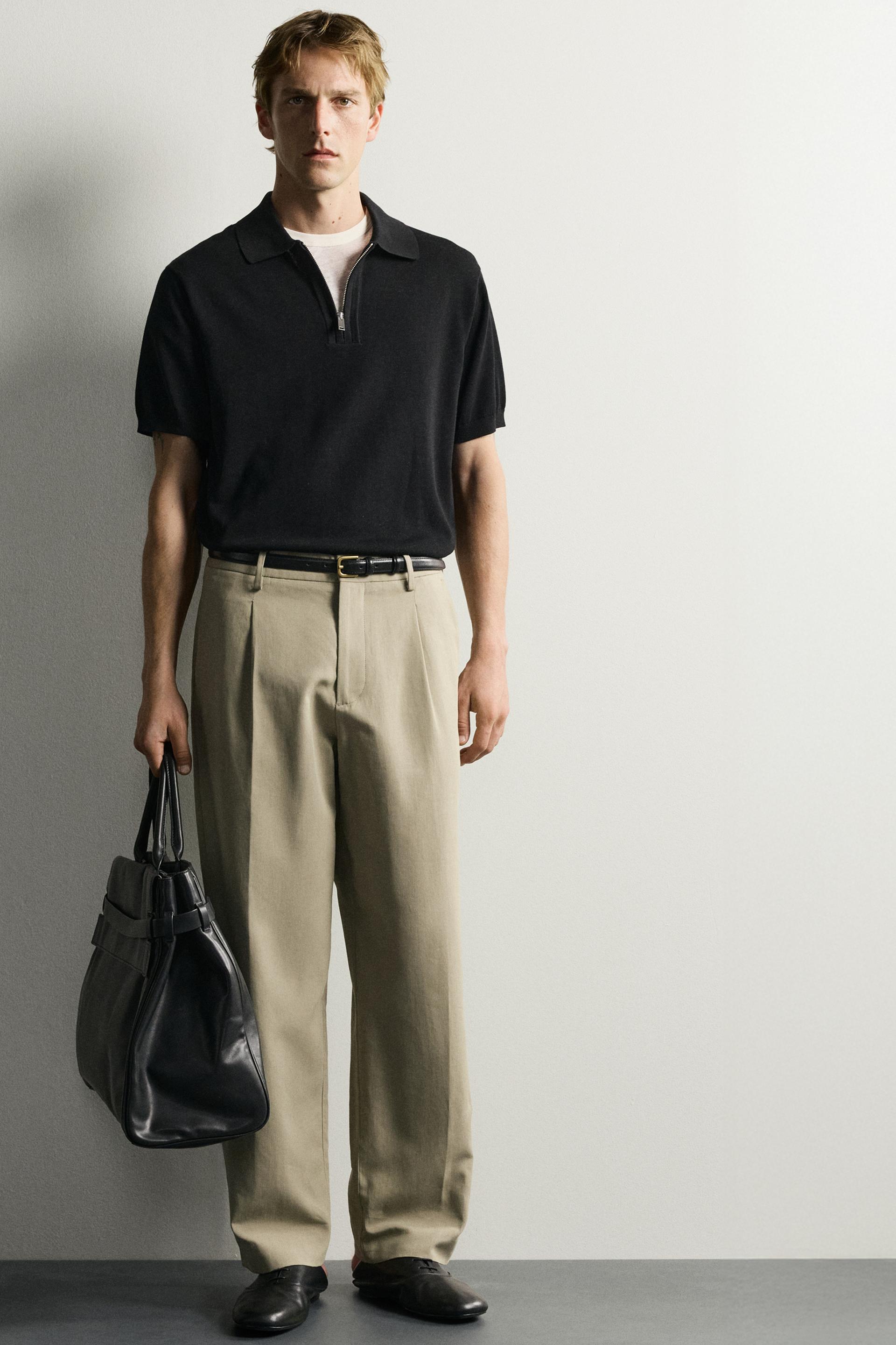 Zara Zip-Collar Knit Polo — Black