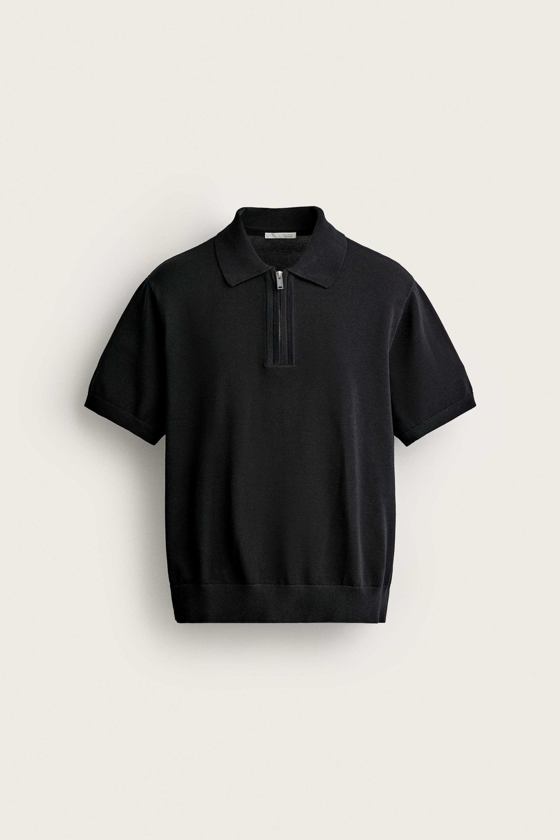 Zara Zip-Collar Knit Polo — Black