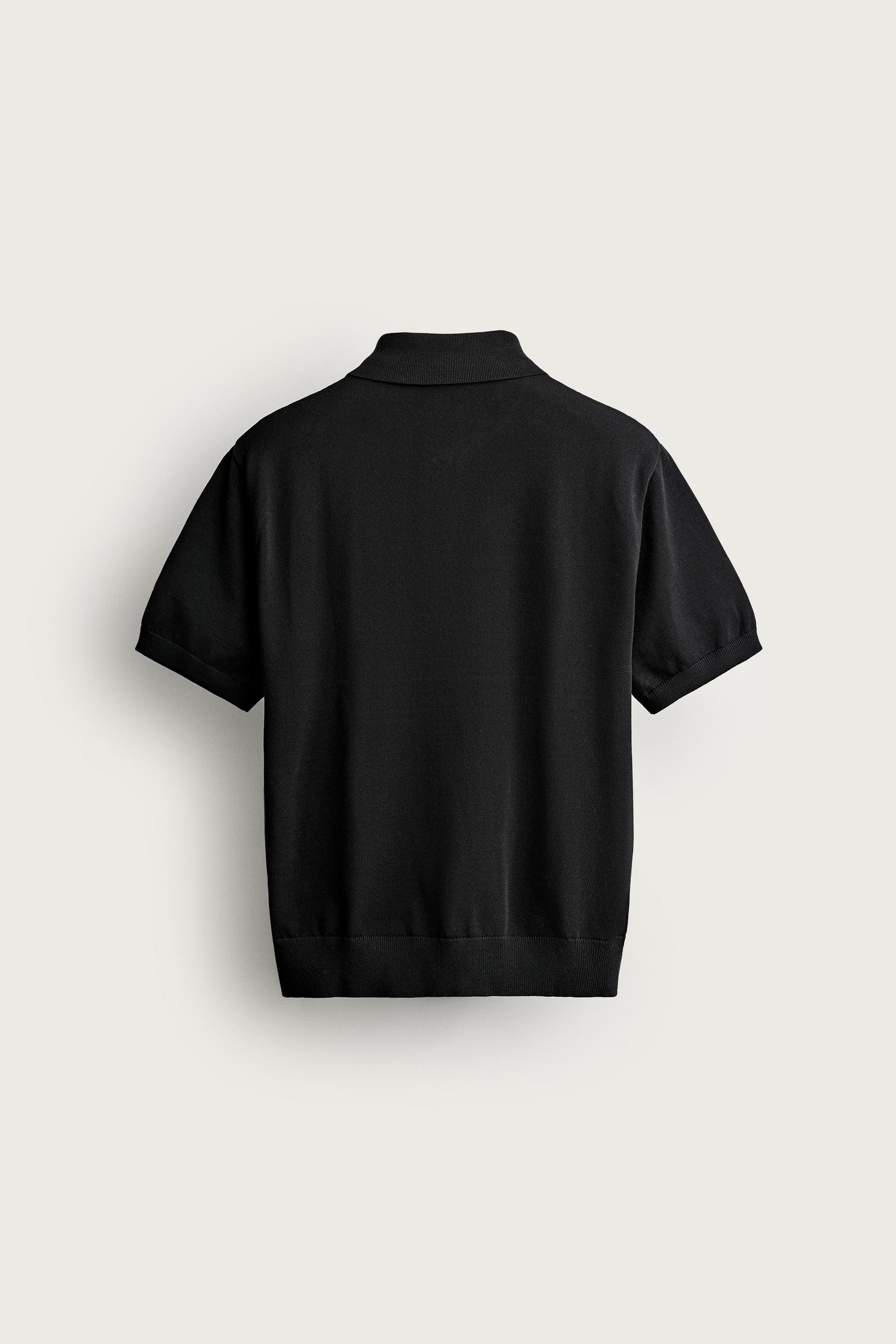 Zara Zip-Collar Knit Polo — Black