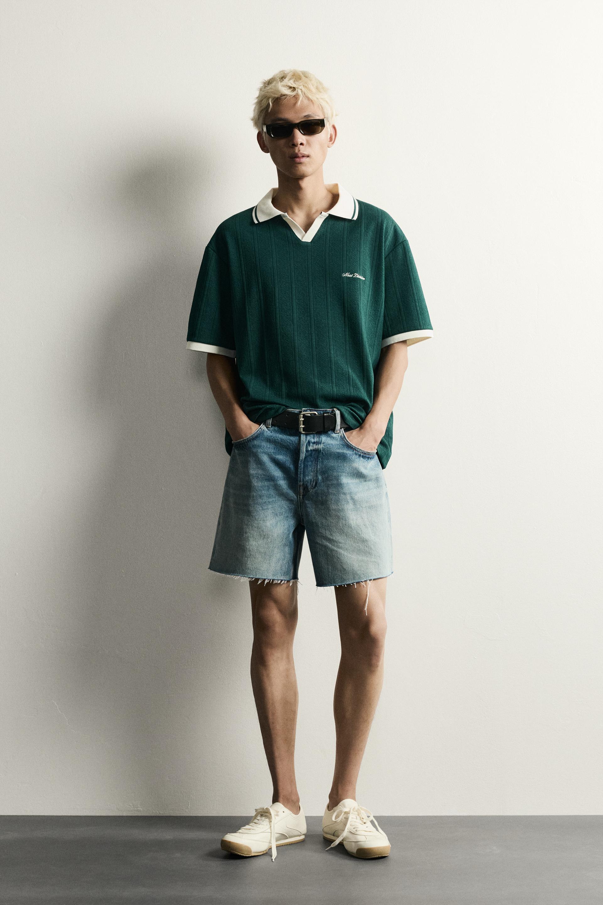Zara Structured Embroidered Relaxed P — Vert bouteille