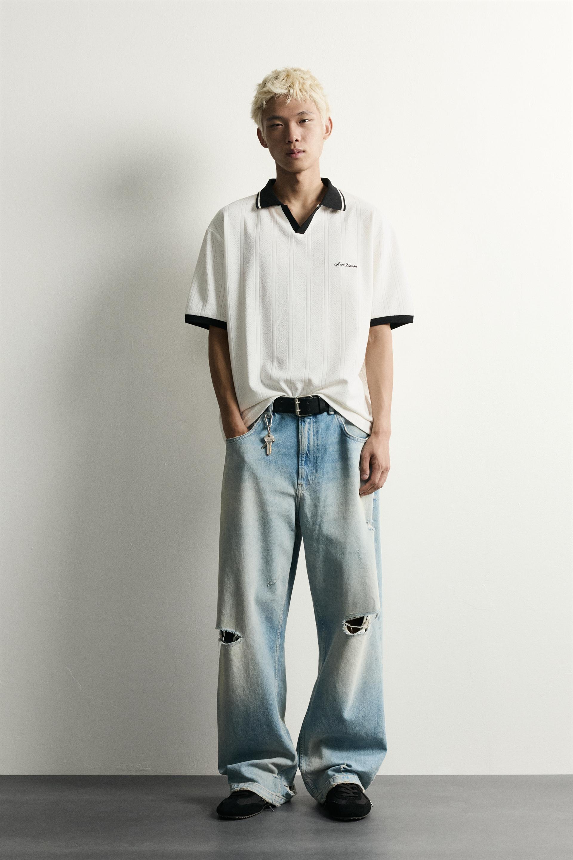 Zara Structured Embroidered Relaxed P — Blanc cassé