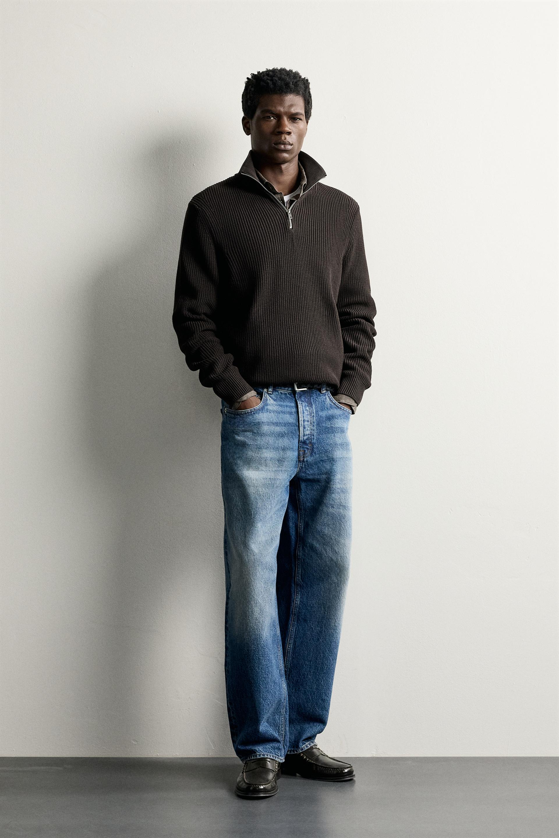 Zara Pearl-Knit Zip Funnel Jumper — Chocolat
