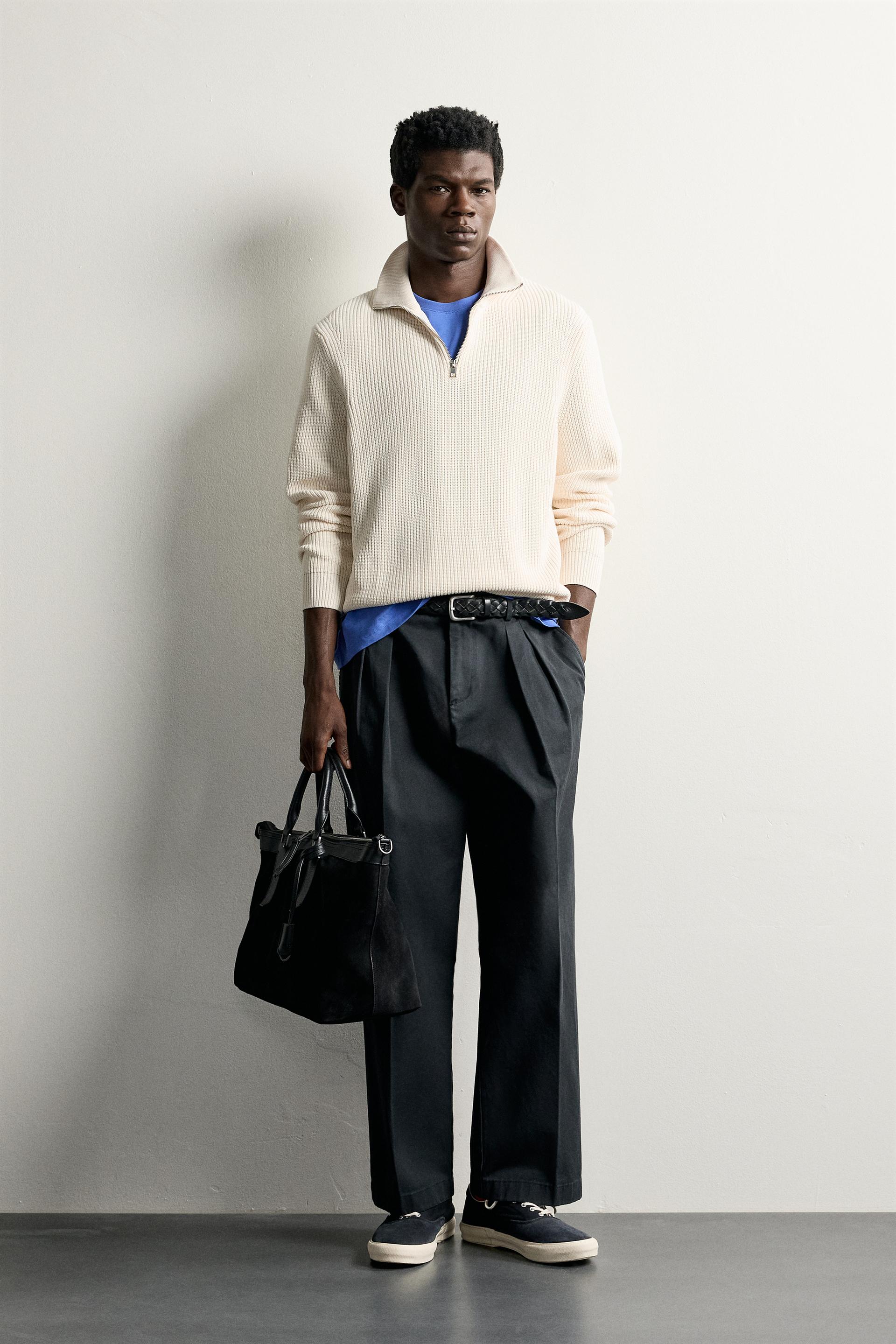 Zara Pearl-Knit Zip Funnel Jumper — Écru moyen
