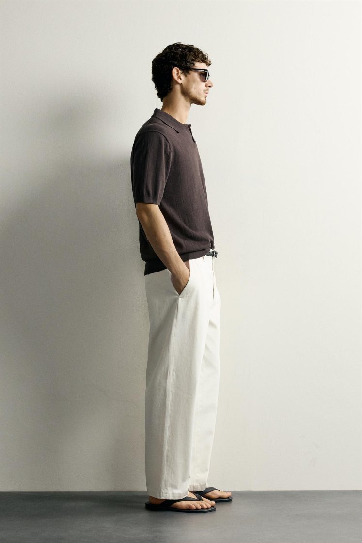 Zara Ribbed Knit Cotton Polo — Chocolate