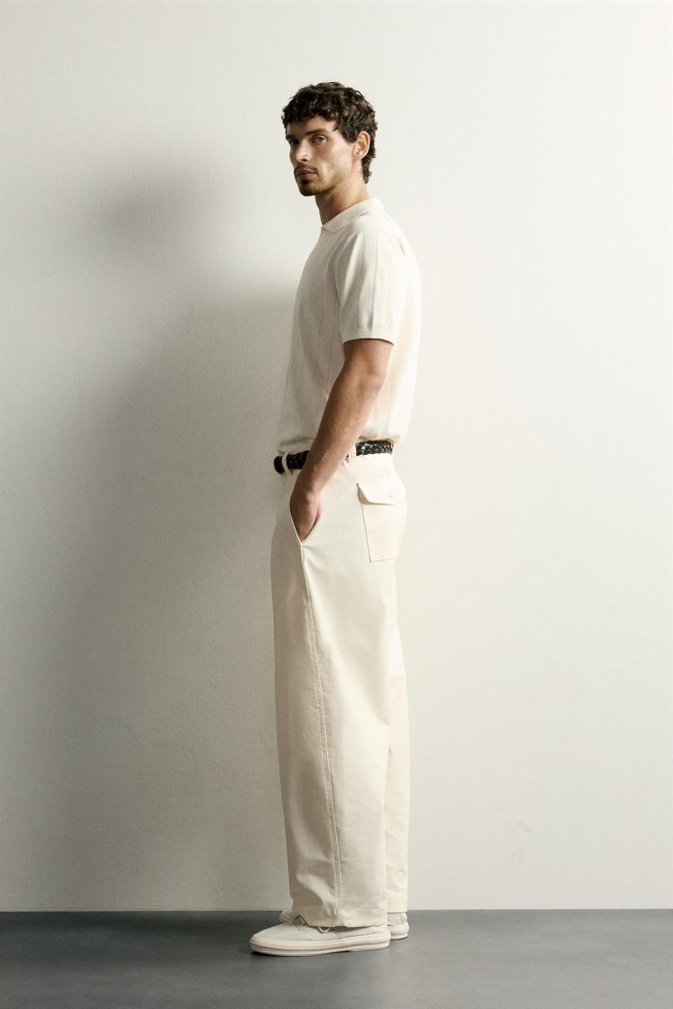 Zara Ribbed Knit Cotton Polo — Cream