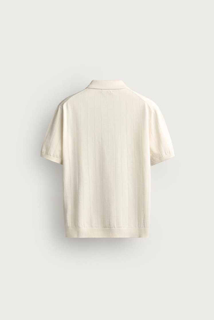 Zara Ribbed Knit Cotton Polo — Cream
