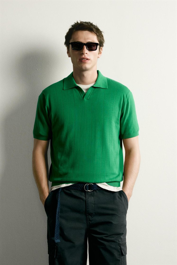 Zara Ribbed Knit Cotton Polo — Green