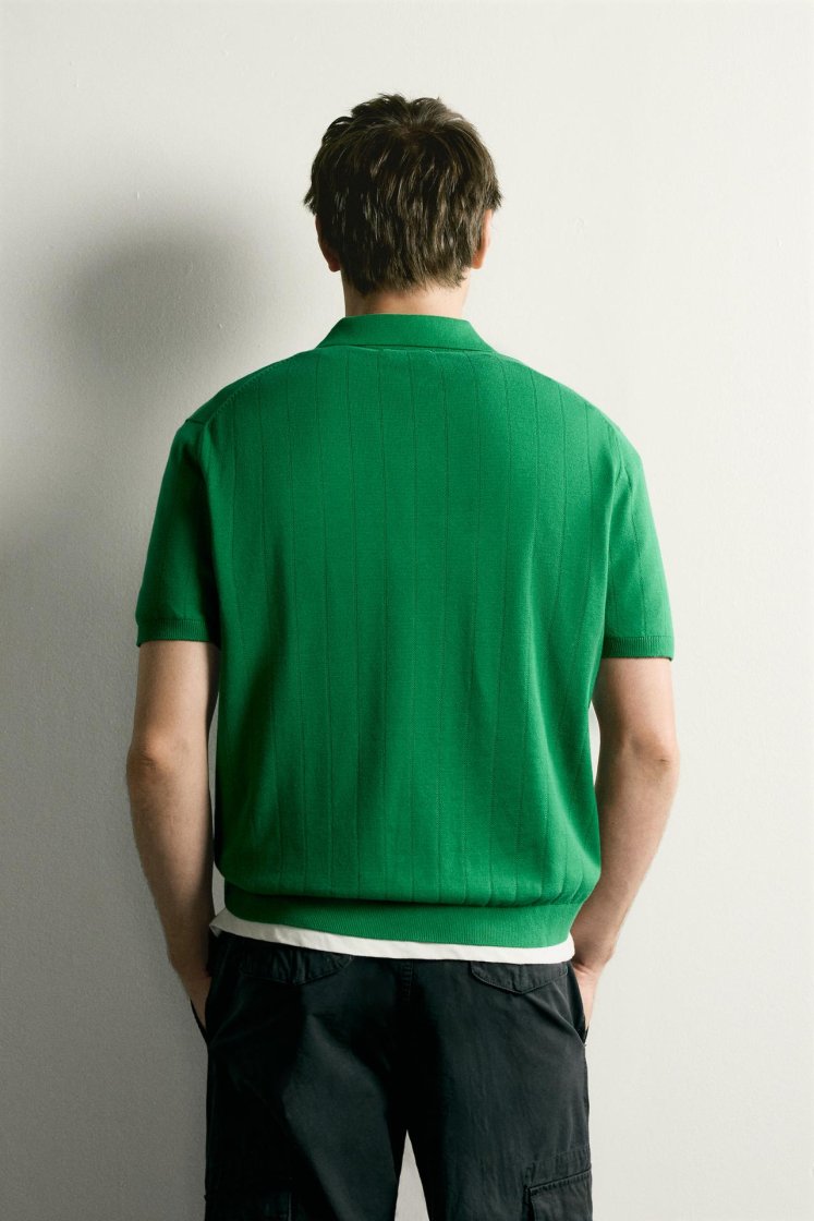 Zara Ribbed Knit Cotton Polo — Green