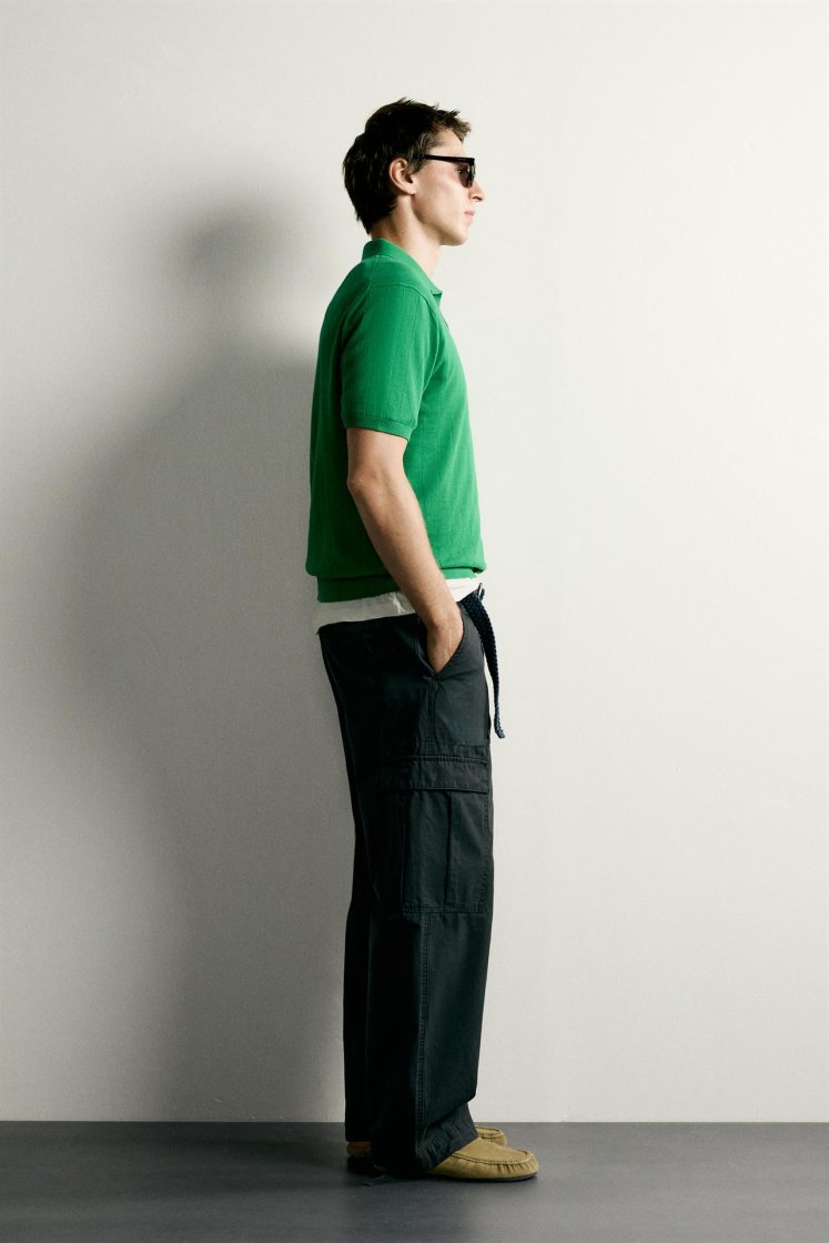 Zara Ribbed Knit Cotton Polo — Green