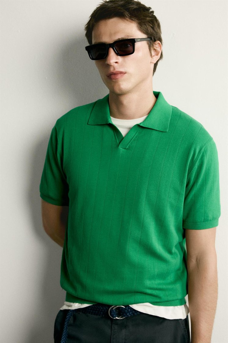 Zara Ribbed Knit Cotton Polo — Green