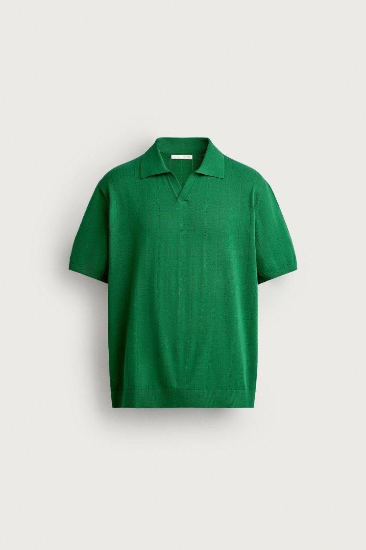 Zara Ribbed Knit Cotton Polo — Green