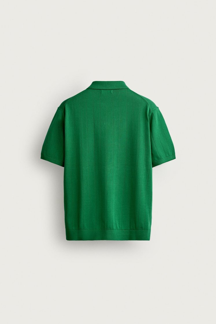 Zara Ribbed Knit Cotton Polo — Green