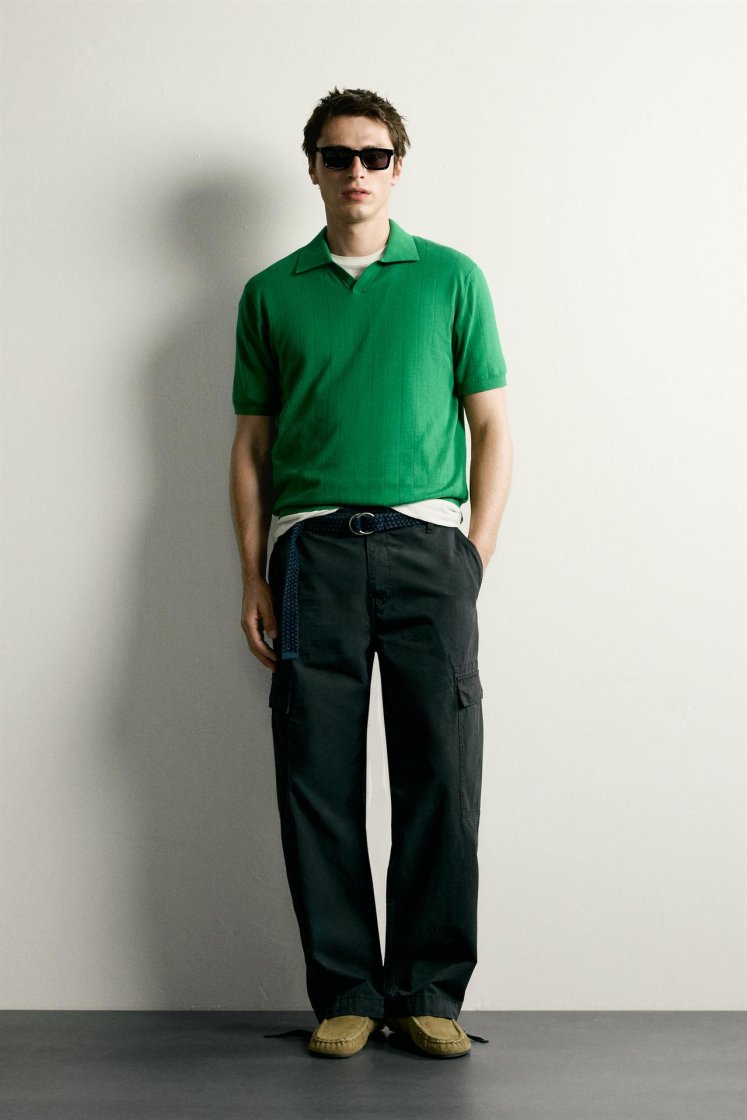 Zara Ribbed Knit Cotton Polo — Green