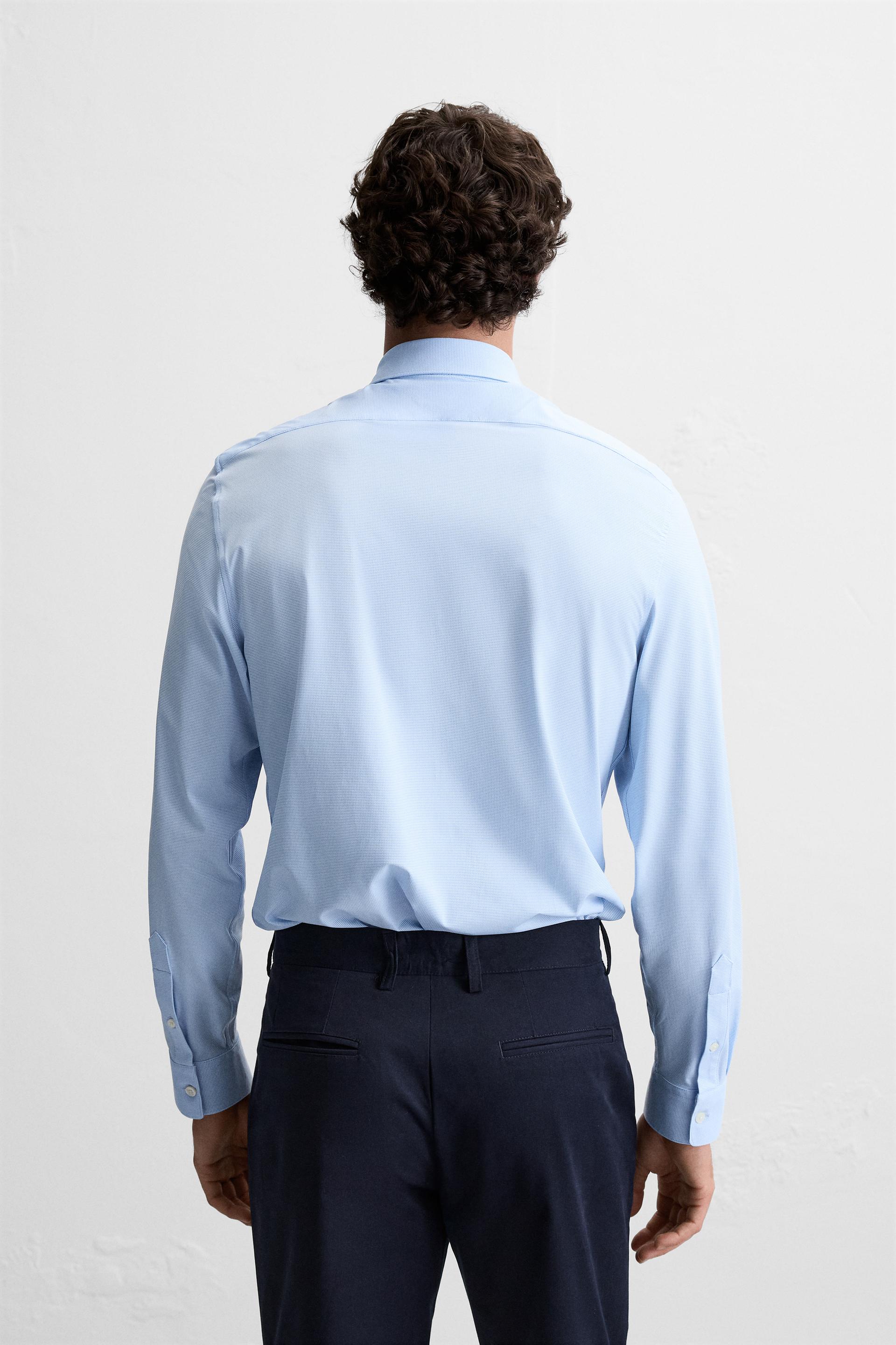 Zara Textured Stretch Fitted Shirt — Sky Blue