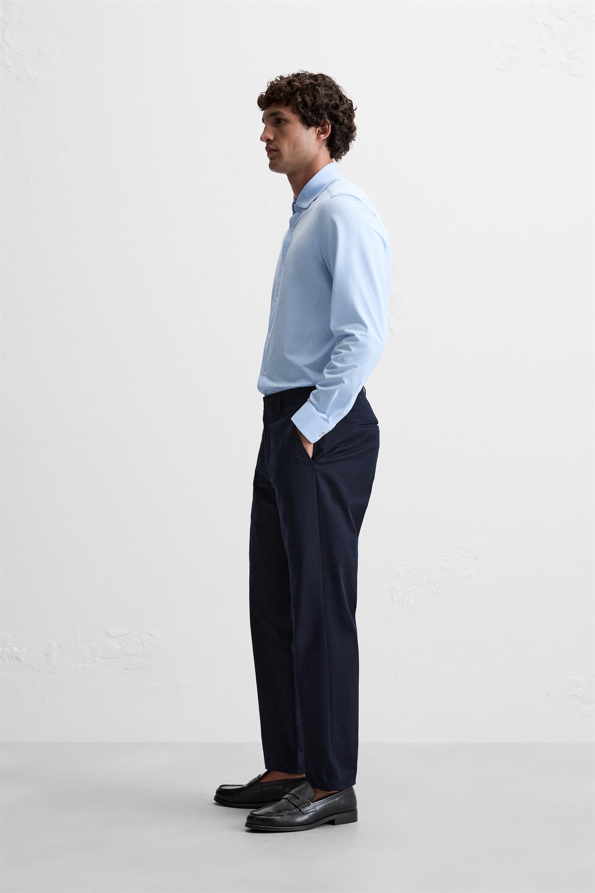 Zara Textured Stretch Fitted Shirt — Sky Blue