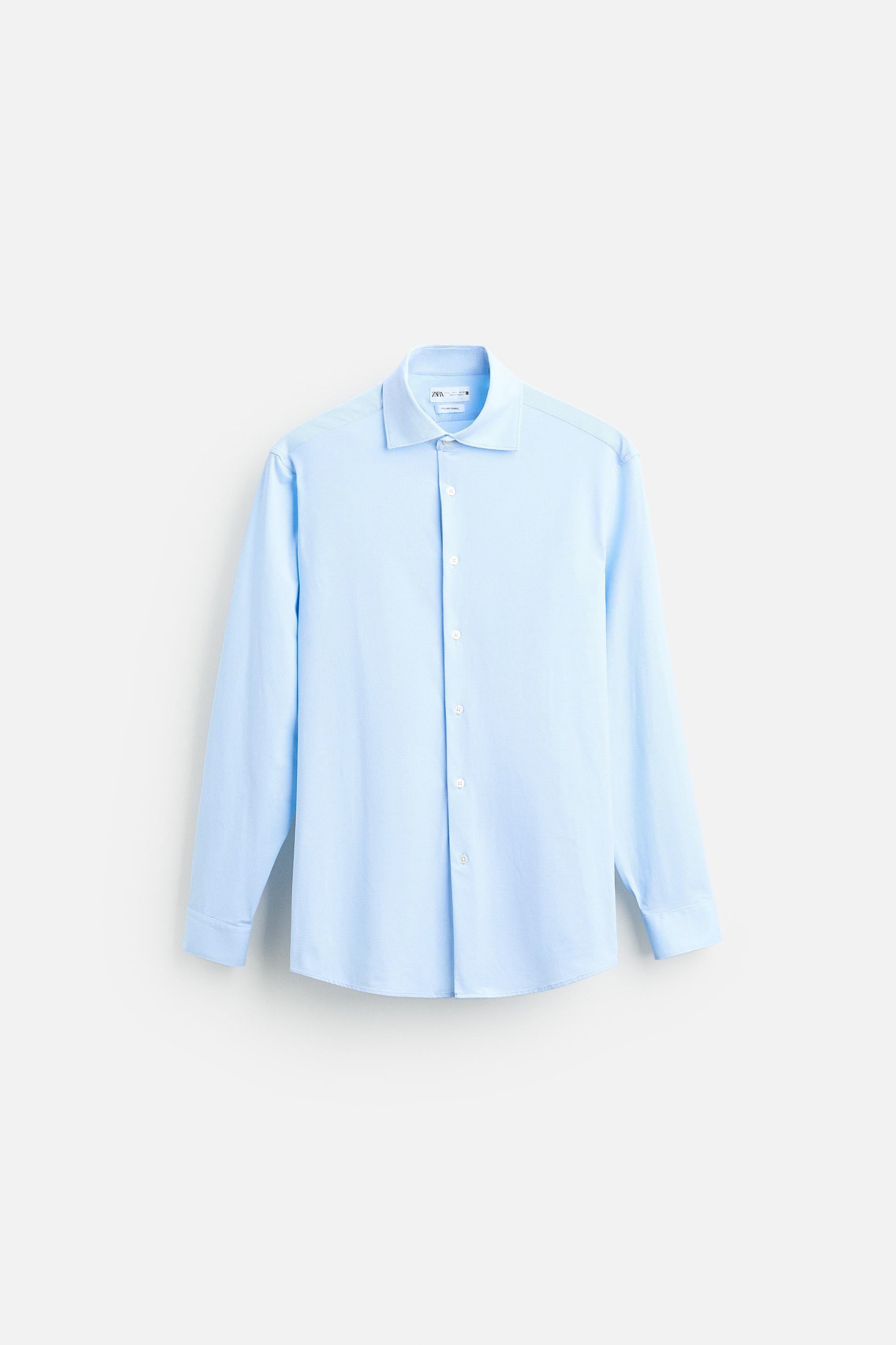 Zara Textured Stretch Fitted Shirt — Sky Blue