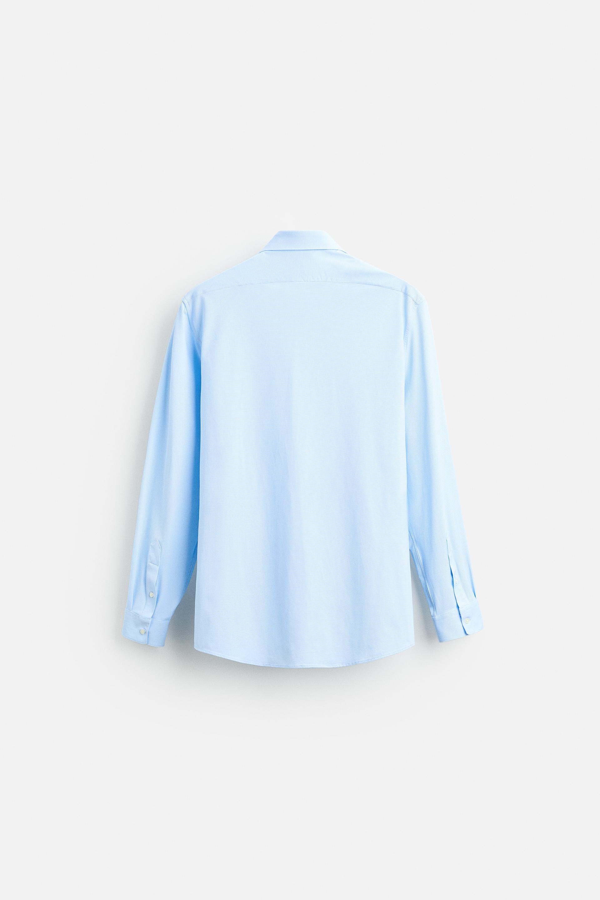 Zara Textured Stretch Fitted Shirt — Sky Blue