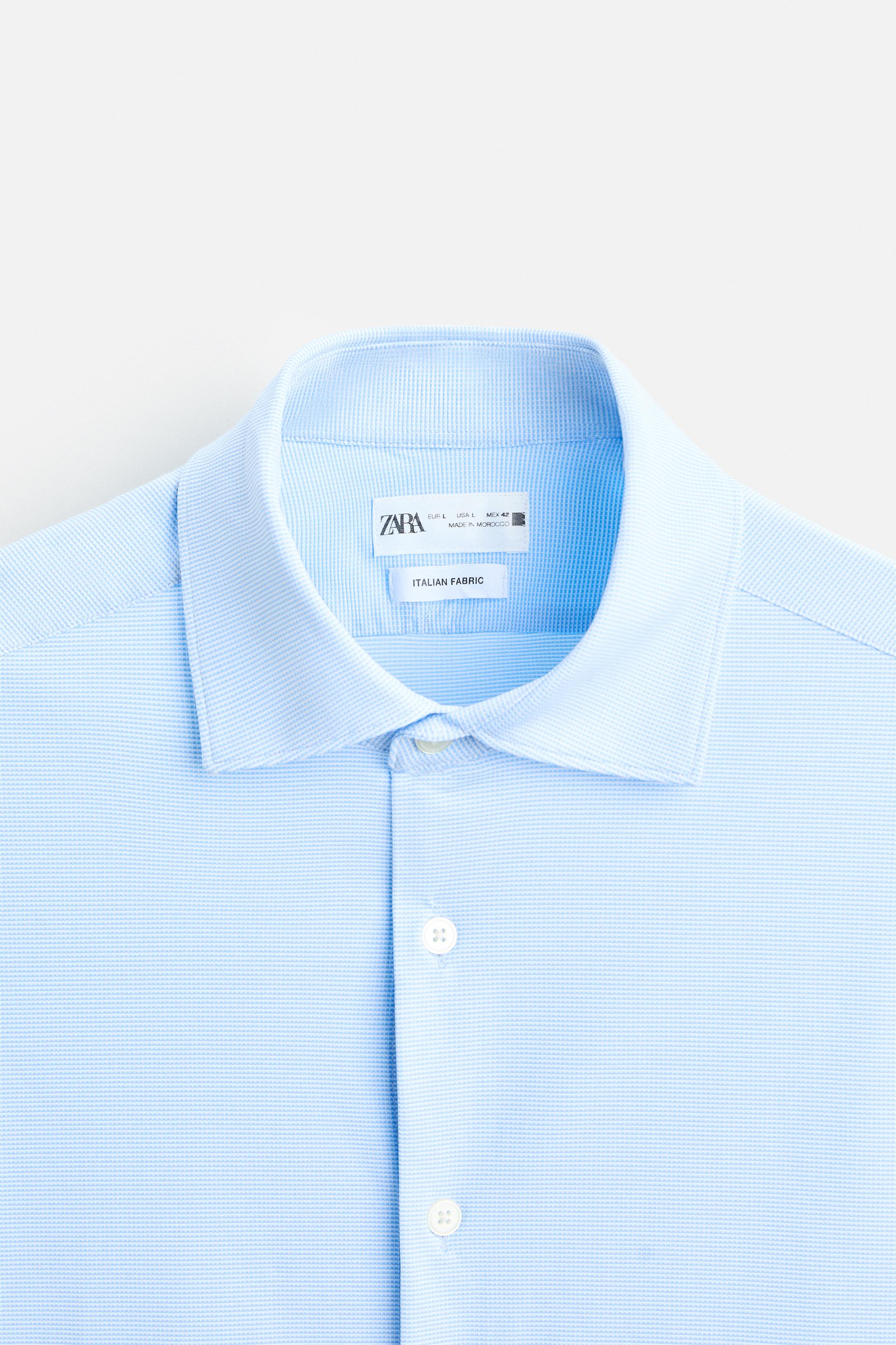 Zara Textured Stretch Fitted Shirt — Sky Blue