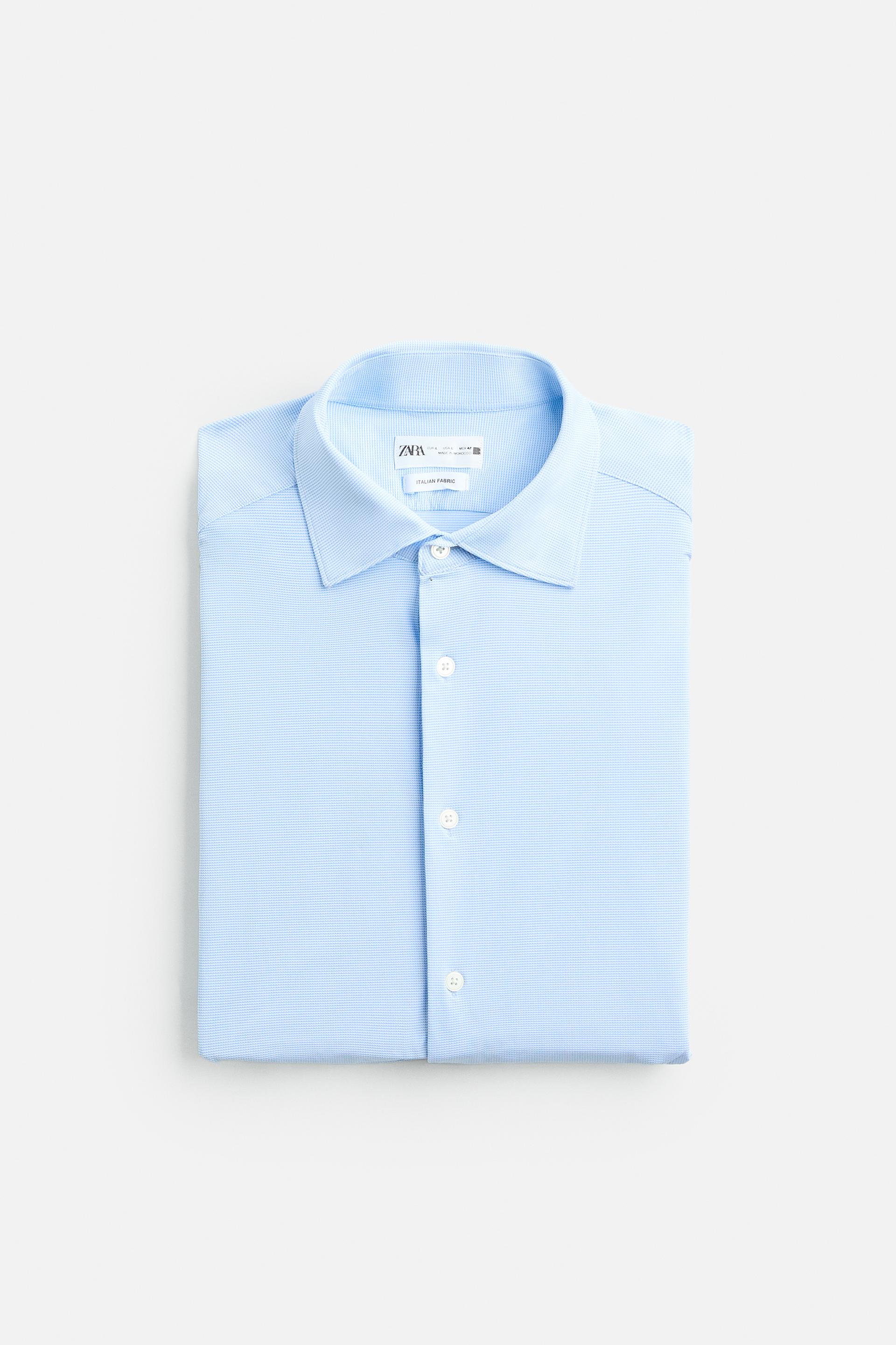 Zara Textured Stretch Fitted Shirt — Sky Blue