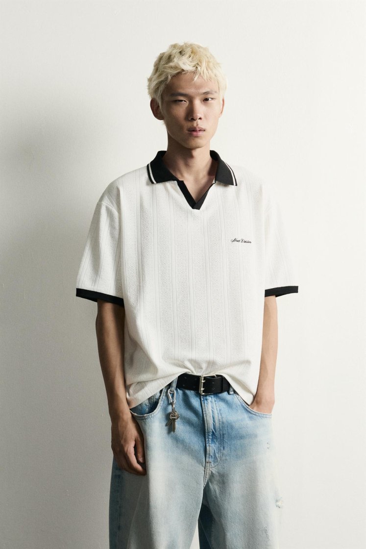Zara Structured Embroidered Relaxed P — Blanc cassé