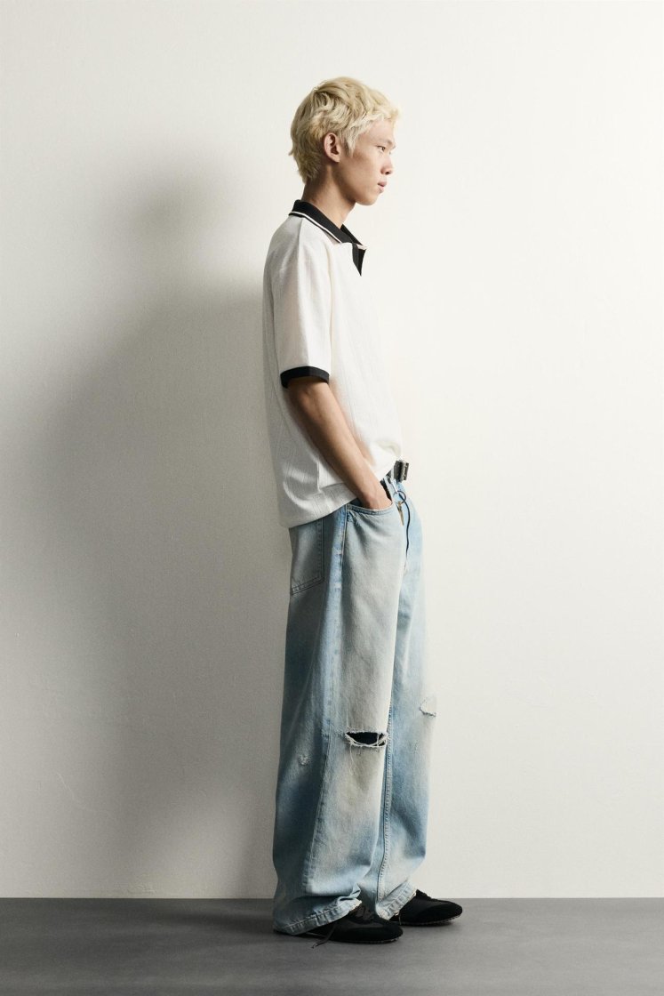 Zara Structured Embroidered Relaxed P — Blanc cassé