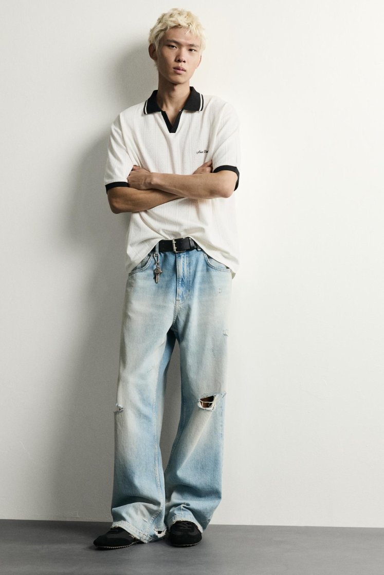 Zara Structured Embroidered Relaxed P — Blanc cassé
