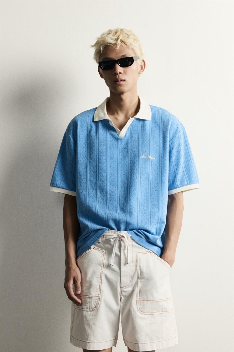 Zara Structured Embroidered Relaxed P — Bleu clair