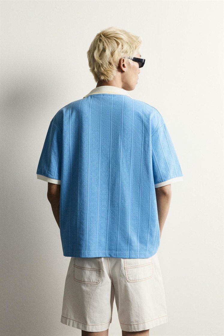 Zara Structured Embroidered Relaxed P — Bleu clair