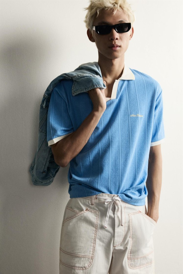 Zara Structured Embroidered Relaxed P — Bleu clair