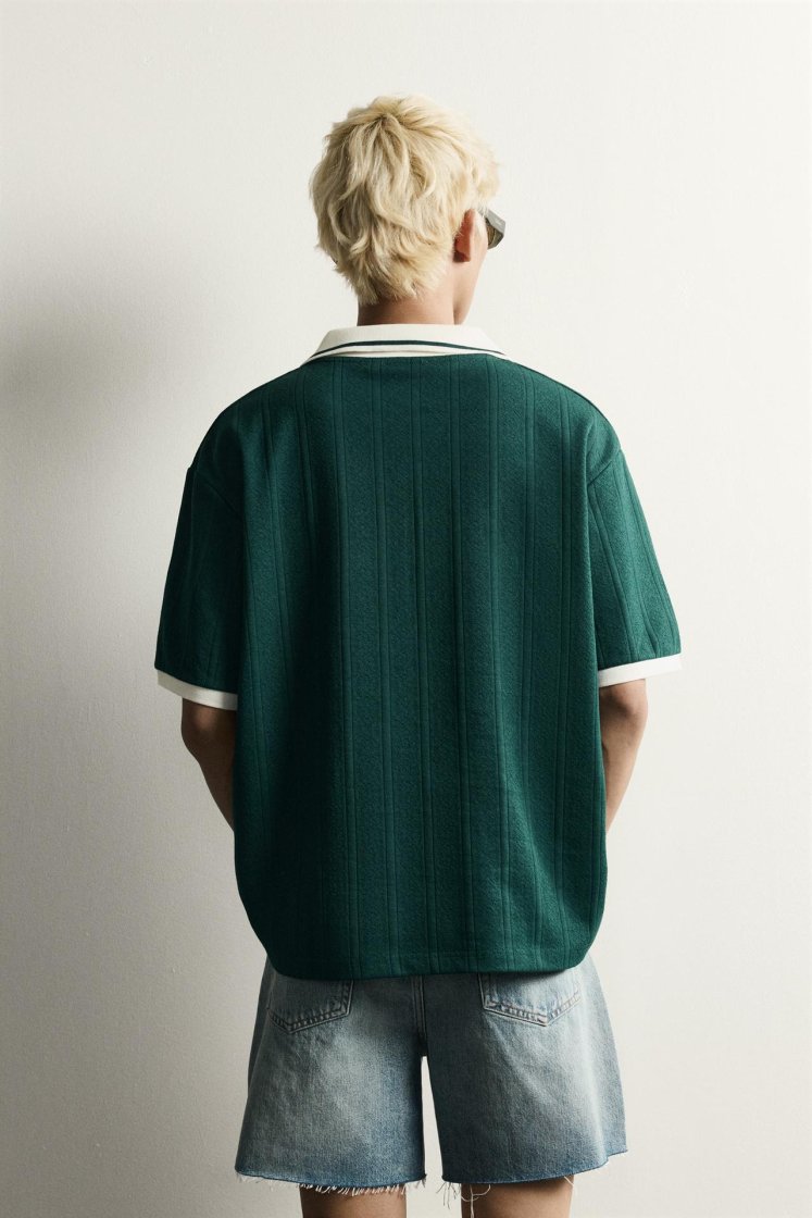 Zara Structured Embroidered Relaxed P — Vert bouteille