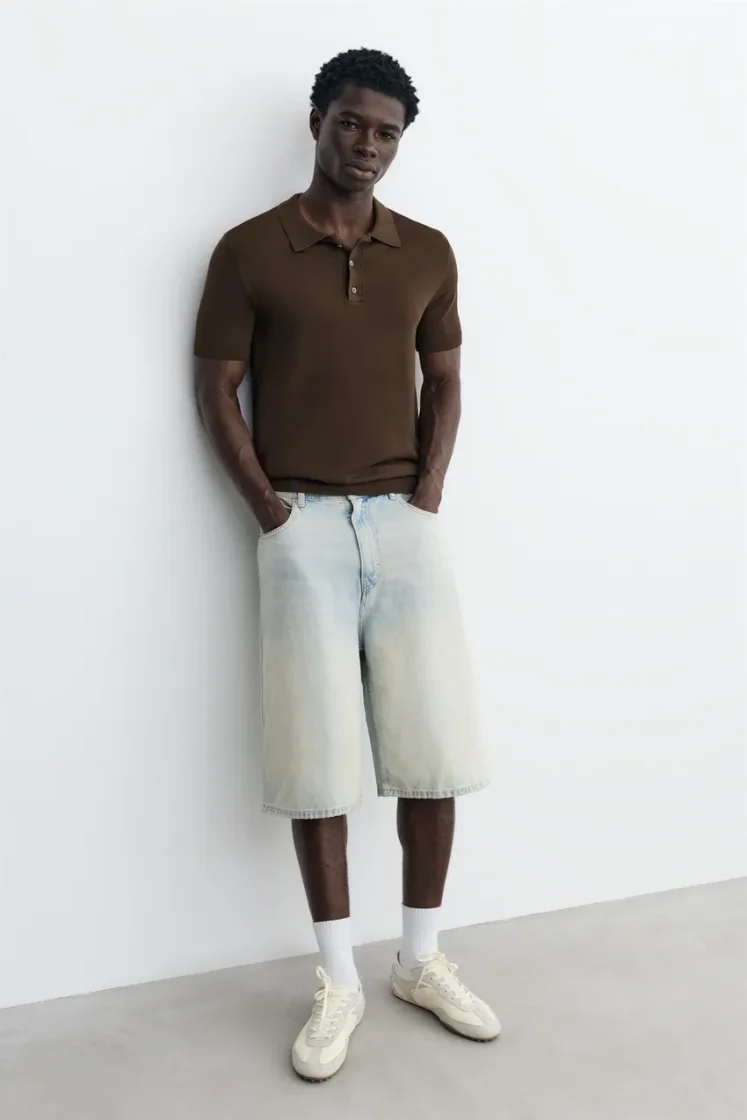 Zara Structured Knit Regular Polo — Brown