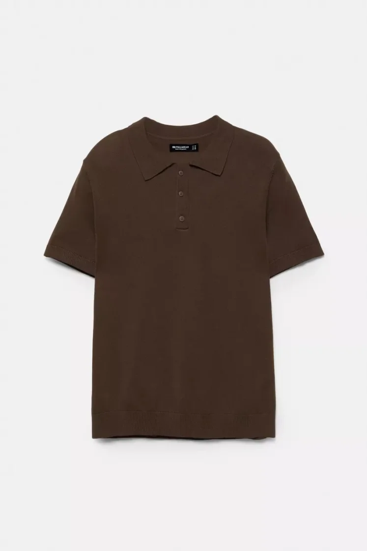 Zara Structured Knit Regular Polo — Brown