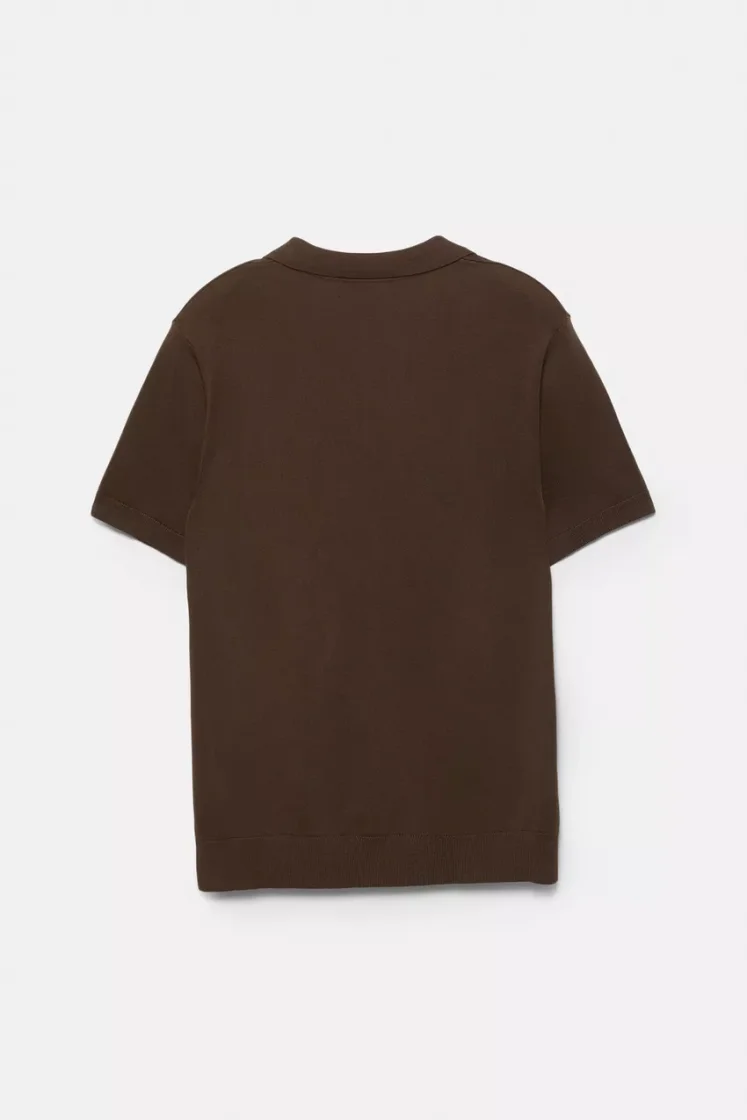 Zara Structured Knit Regular Polo — Brown