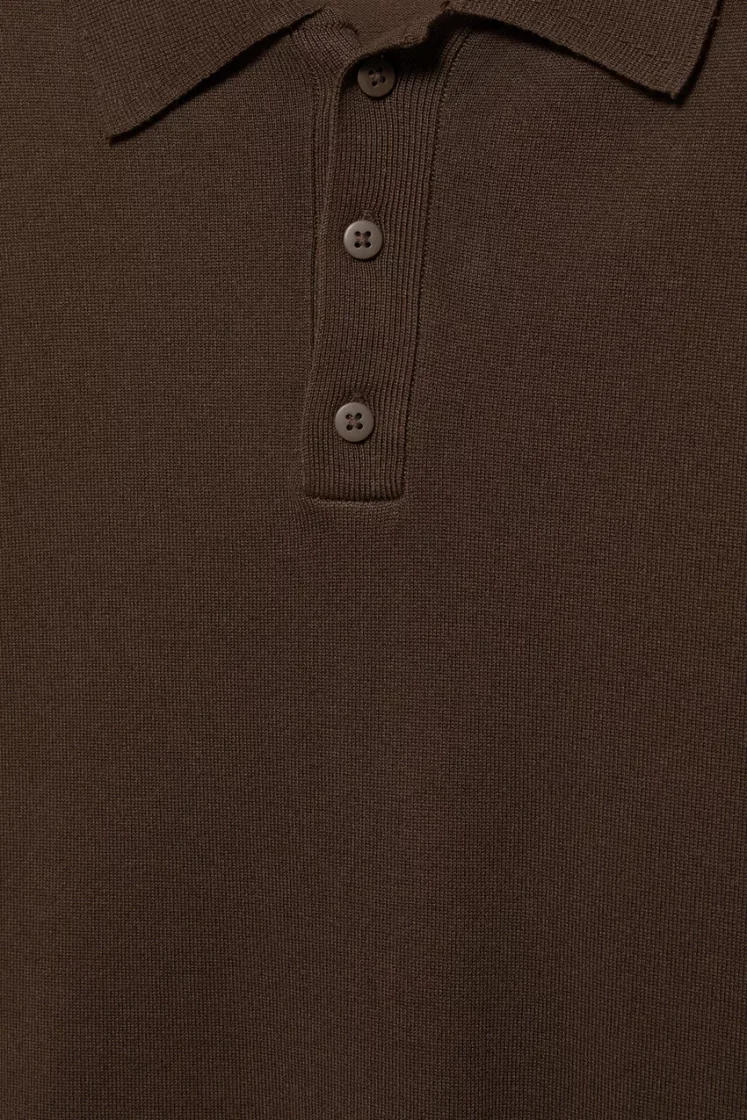 Zara Structured Knit Regular Polo — Brown