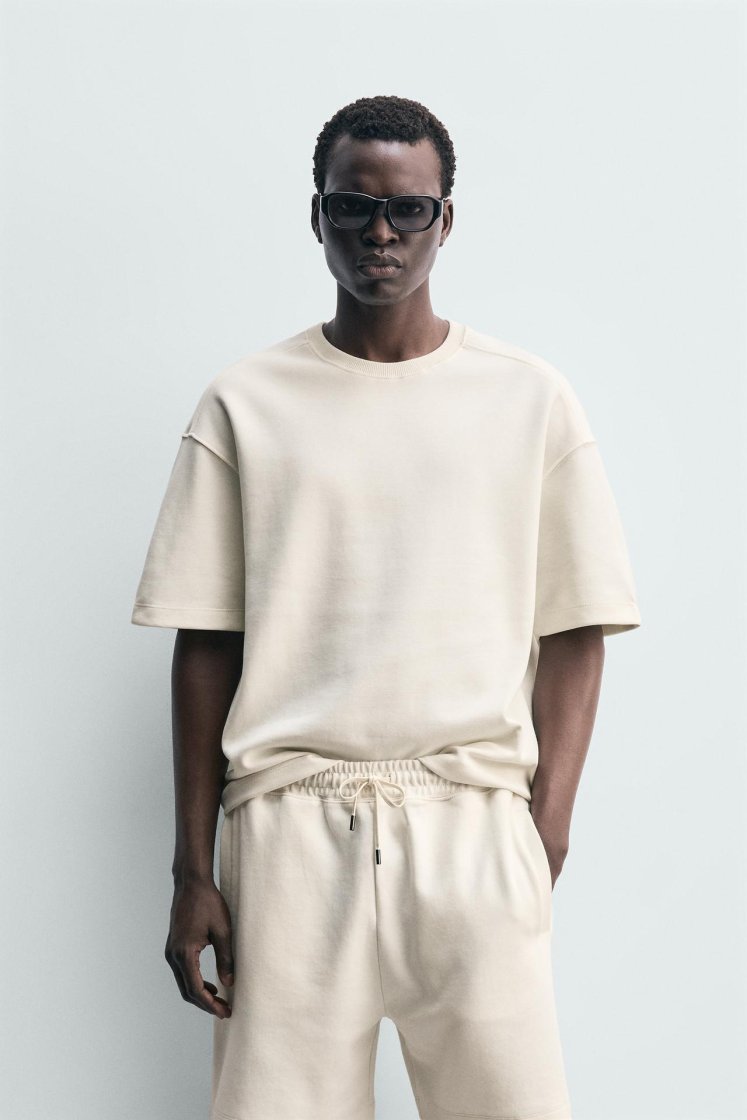 Zara SWEAT INTERLOCK COUPE DÉCONTRACTÉE — Blanc cassé